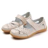 Breakj Women's Sandals Large-Size Hollow Hole Shoes Cow Skin Bean Shoes Mother Shoes Women Singles Shoes Nurse Small White