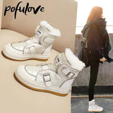 Women Snow Boots Winter Shoes Plush Warm Fur Boots Waterproof Patent Leather Ankle Booties Fashion Botas Black