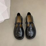 Style Small Leather Shoes for Women Vintage Round Toe Low Heel Women Shoes Casual Flat Loafers School Single Shoes
