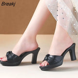 Fashion Crystal Platform Sandals Women Peep Toe Casual Slippers Summer New Shoes on Heels Outdoor Black High Heel