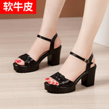 With High-Heeled Sandals 2023 Summer New Thick-Soled Waterproof Platform Large-Size Fashion Open-Toe