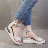 Summer Wedge Shoes for Women Sandals Solid Color Open Toe High Heels Casual Ladies Buckle Strap Fashion Female Sandalias