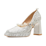 Square Head Thick With The Spring Of 2024 New Waterproof Platform Fashion One-Word Button Female High