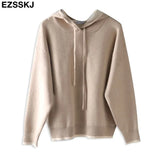 oversize Hooded pullovers women chic pure Color hooded Top girls loose Sportswear sweater