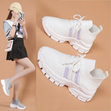 Breakj 2023 New Fashion Flying Woven Mesh Breathable Single Shoes Women's Casual Platform One Foot Pedal Sports Small White