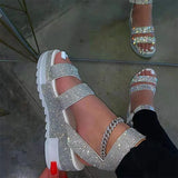 Women's Bling Glitter Sandals Female Ankle Buckle Flat Platform Ladies Non Slip Outdoor Shoes Woman Beach Footwear Big