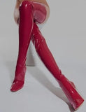 Red Patent Leather Over Knee Boots Womens PVC Clear Transparent Chunky Heels Thigh High Stiletto Boots Pointed Toe