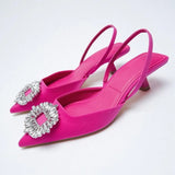 Shoe Fashion Pointed Crystal Square Buckle Women Shoes PU Leather Luxury Low-heeled Female Shoes Sandals Women2021