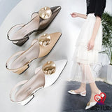 New Women Sandals Mid-heel Buckle Hollow Single Shoes Toe Cap Sandals Women Pointed Toe Thick Heels Sandalias