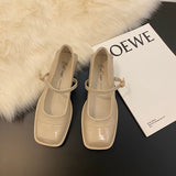 Breakj New Rough Heel Love Small Leather Shoes Women's Shoes New Spring French Niche Mary Jane Black Square Head Single