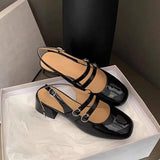 Breakj Jane Shoes Women's French Retro Small Red Shoes In The Summer Of 2025 New Double Buckle Shallow Mouth Coarse Single