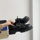 Small Leather Shoes Women's Platform Heels Sexy Autumn New Retro Thick-soled Lace-up