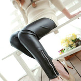 Sexy Trousers Zipper Style Leather Leggings Women Slim High Elastic Pants Classic Black Pants Slim Faux