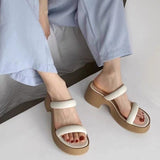 Breakj Real Soft Leather Elegant 2023 Retro Thick Foot Increased A Word Drag Female Summer Fairy High Heel Outside Wearing Beach