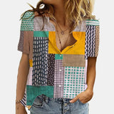Women Elegant Office Simple Turn-down Collar Cartoon Print Casual Shirt Fashion Summer Short Sleeves Button Cardigan