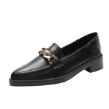 Metal chain pointed toe oxford shoes women 2023 flats thick heels loafers preppy girls small leather shoes woman