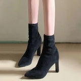 Breakj High Heel Short Boots Martin Boots Korean Version Of 2025 New Pointed Thick And Sleeve Elastic Velvet Skin Skin Skinned