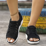 Breakj Women Plus Size Summer New Fish Mouth Flying Weave Casual Sports Sandals Lace Up Female Beach Shoes