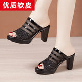 Fishmouth Sandals And Slippers Women's Soft Leather 2023 Summer New Thick-Soled Waterproof Platform Heels Thick-Heeled Mesh