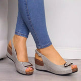 Breakj 2025 Summer Slope High Heel Fish Mouth Buckle Sandals Women 40-43 Large Shoes Slope