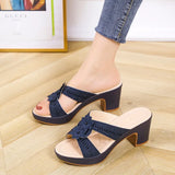 Heels Slippers Women's Shoes Ladies Slides Hollow Out Flowers Summer New Indoor Zapatillas Casa Mujer House