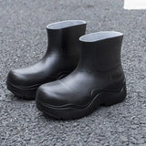 Trend Women Boots Solid Color Waterproof Rain Boots Slip-on Head Short Boots Avocado Ankle Boots PU Women Platform