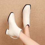 Boots for Women Square Toe Fashion Shoes Short Boots Zipper Square Heels Comfortable Pu Leather Square Heel Lady