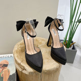 High Heels, New Waterproof Table Shoes, Women's Thick Heels, Bow And Hollow Baotou