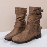 Breakj Boots Women's Size Size 2025 Autumn/Winter Round Head Shed Belt Buckle Decoration Lady
