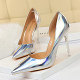 Breakj Metallic High Heels With High Heels Shallow Pointed Side Hollow Out Sexy Nightclub Women's Singles