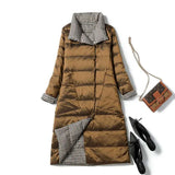 New Autumn Winter Women Double Sided Ultra Light Long Down Coat 90% White Duck Down Parkas Warm Snow Plaid