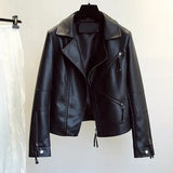 Spring Autumn Vintage Faux Leather Jacket Women Brown Moto Biker Leather Coats Casual Street Wear Zipper PU Basic
