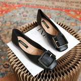 Spring Fashion Ballet Flats Shoes Women Ballerina Shoes Square Toe Square Buckle PU Leather Shallow Shoes Loafers