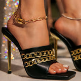 Purple Sandals For Women High Heels Slippers 2021 Ladies Chain Sandals Summer Outdoor Party Shoes Zapatillas