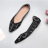 Polyester Shoes Women Spring Flats Pointy Toe Ballerinas Ladies Stretch Knitted Loafers Femme Daily Dress