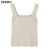 quality chic basic U-NECK Summer white knit Women tank top sexy sleeveless t-shirt vintage top casual crop top t