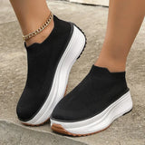 Chunky Platform Women Sneakers 2024 Spring Slip On Breathable Knit Walking Shoes Ladies Thick Bottom Vulcanized Shoes