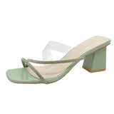 Breakj New Women's Coarse And Slippers Korean Version Of Simple Fashion Transparent Cool Slippers Outside The Square Half
