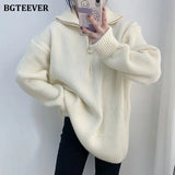 Thick Turtleneck Zippers Women Sweaters Jumpers for Women 2021 Autumn Winter Loose Full Sleeve Female Knitted