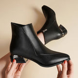 Ankle Boots Women High Heel Pointed Toe Short Boots Autumn/Winter Mature Style Black Side Zipper Thicks Heel Women