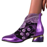 Breakj And Ethnic Women's Shoes Embroidered Rough And Autumn And Winter Women's Boots Large Size Martin Women's Short Boots 2025