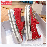 Sales Anti-Wolf Rivet Round Head Low Top Single Shoes Women's Large Size Shoes Flat-Soled Lazy Shoes Women's Single