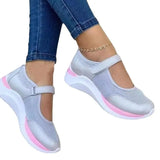 New Casual Single Shoes Women's Thick Soles Flying Weave Breathable Velcro Leisure Mesh Large Size Women's