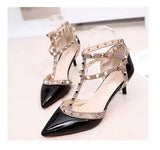 Women's Shoes 2019 Summer Pointed High-heeled Stiletto Patent Leather Rivet Single Shoes Was Thin Buckle Women's