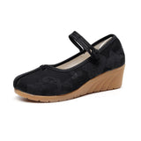 Breakj Heels Single Shoes Pure Color Plain Spring And Autumn Cloth Shoes Jacquard Cotton Buckle Retro Women's