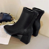 Socks Boots Fashion Ankle Boots Women High Heel Thicks Heel Square Toe Short Boots Women Retro 2024 New Ladies