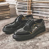 Breakj New Leather Shoes Men's British Korean Version Pointed Patent Leather Shoes Business Wear Casual Lace Shoes