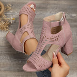 Thick Heel Fish Mouth Hollow Out After Hollow Out Fashion Outside Banquet Hook Buckle After Zipper Fashion High Heel Thick Heel