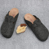 Women's Slides Slippers High Quality Woolen Felt Soft Cork Buckle Sandals Closed Toe Footwear For