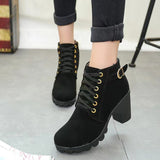 High Heels, Single Boots, Belt Buckles, Women's Shoes, Thick Heels, Short Boots, Round Head Martin Boots, Women's Lace And Naked Boots Knight